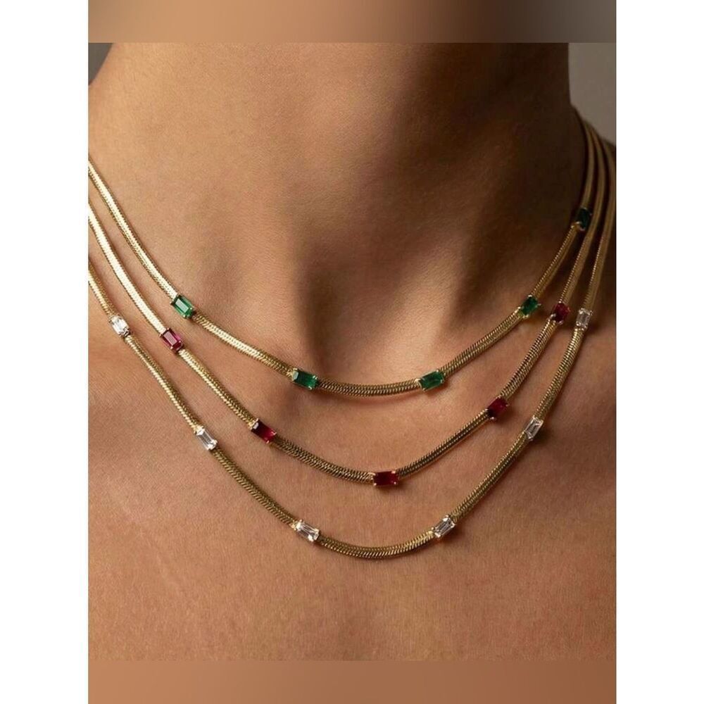 Green stone snake chain necklace A1957